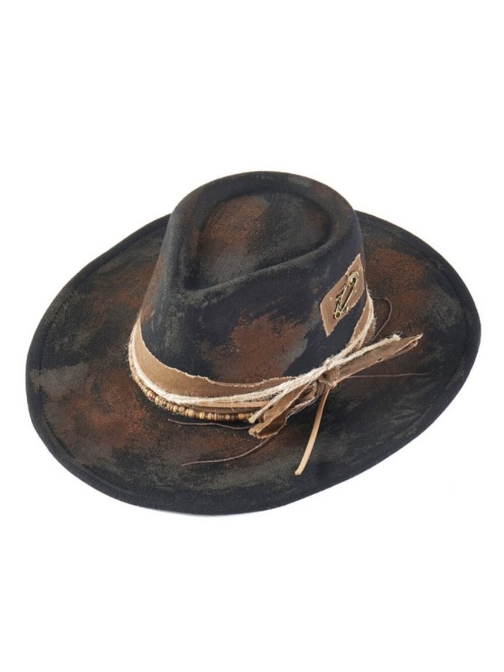 Distressed Vintage Designed Cowboy Cowgirl Hat Western Fedora Hat